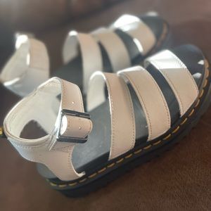 Dr. Martin Blaire Hydro Leather Strap Sandals in White.